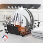 Better Houseware in Sink Dish Drying Rack, Dish Drying Rack in Sink with Non-Slip Handles, Stainless Steel Space-Saving Design, 2-Piece Set with Utensil Holder, 14.5 x 13 x 5 Inch, Black