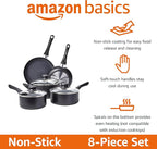Amazon Basics Non-Stick Kitchen Cookware 8-Piece Set, Non-Induction, Includes Pots and Pans, Black