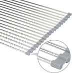 Hhyn Roll Up Dish Drying Rack 20.5"(L) x 13.8"(W) - Stainless Steel and Silicone Dish Drying Mat Over The Sink Foldable Drain Rack Multipurpose Dish Drainer Extra Large, Gray