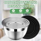 Mixing Bowls with Lids Set, Stainless Steel Mixing Bowls with Colander, Strainer with Mixing Bowl Set, Serving Bowl Kitchen Gift, Size 4.5, 2.5, 2, 1.5QT - Black