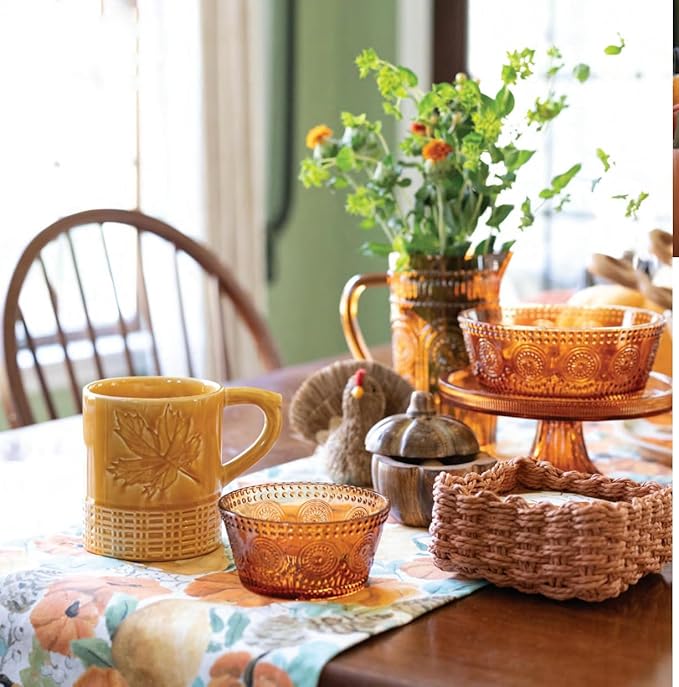 Boston International Vintage-Inspired Glass Serving Bowl with Embossed Floral Pattern for Salad Snacks Dinner, Small 4.75" x 2.25", Umber Codi