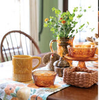Boston International Vintage-Inspired Glass Serving Bowl with Embossed Floral Pattern for Salad Snacks Dinner, Large 7" x 2.75", Umber Codi
