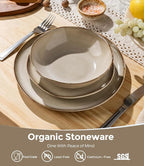 GBHOME Stoneware Dinnerware Sets for 8, 24 Pieces Rustic Ceramic Plates and Bowls Set, Handmade Reactive Glaze Plate Sets, Highly Chip Resistant Dishes, Microwave & Dishwasher Safe, Oatmeal Linen