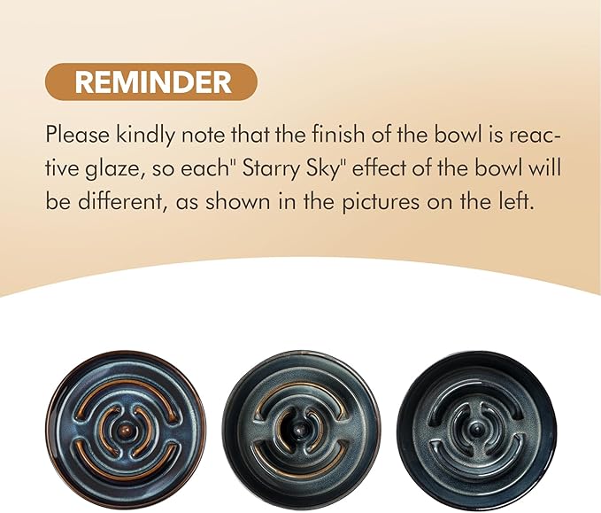 Havniva Ceramic 1.6 Cup Raised Slow Feeder Dog Bowl Set, Elevated 7.3inch Bowl and 8.2inch Dish with Acacia Wood Stand for Medium and Large Dog(Starry Sky)