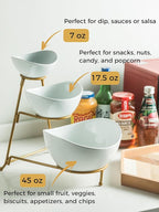 YHOSSEUN 3 Tier Serving Stand Oval Serving Bowl with Metal Rack, Tied Serving Bowls Food Display Dessert Appetizer, Chip and Dip Serving Bowl Set for Parties, Gold-45oz / 17.5oz / 7oz
