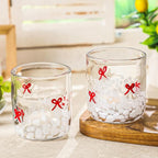 Skylety 2 Pack Red Bow Icon Glass Cups 14 oz Bow Icon Juice Glasses Coquette Aesthetic Cup Drinking Cocktail Wine Water Coffee for Valentines Anniversary Engagement Wedding Gifts Party Supplies