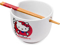 Silver Buffalo Sanrio Hello Kitty Japanese Ceramic Ramen Noodle Rice Bowl with Chopsticks, Microwave Safe, 20 Ounces