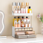 caktraie Bathroom Organizers and Storage - 3 Drawers 2 Tier Makeup Organizer, Cosmetic Storage Drawer for Dresser Countertop and Bathroom Vanity for Large Skincare, Perfume, Amber