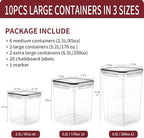 PRAKI Large Airtight Food Storage Containers with Lids, 10PCS Plastic Cereal Storage Containers, Kitchen & Pantry Organizers and Storage for Sugar, Flour, Baking Supplies with Lables & Mark