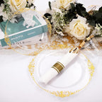 Nervure 175PCS Clear Gold Plastic Plates - Disposable Gold Party Plates & Pre Rolled Napkins with Cutlery for 25 Guests, 50Plates, 75Silverware, 25Cups, 25Napkin for Wedding & Party