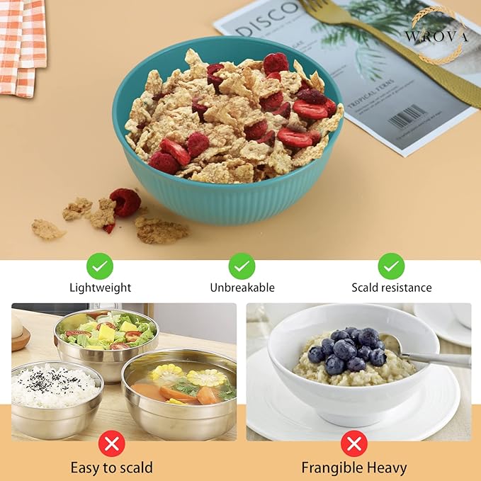 Wrova Wheat Straw Bowl Sets,8 PCS Unbreakable Cereal Bowl 26 OZ,Microwave and Dishwasher Safe Bowls,Alternative Plastic Bowls for Apartment,Dorm,Camping,RV,Party, Spring Series