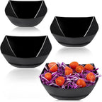 PLASTICPRO Disposable Square Serving Bowls, Party Snack or Salad Bowl, Plastic Black Pack of 4, 16 OUNCE, Black