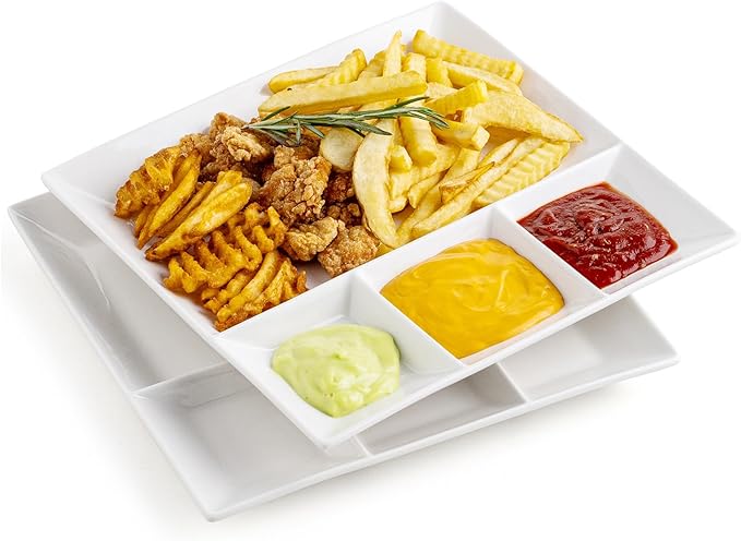 LAUCHUH Chip & Dip Serving Set, 11 inch Porcelain Divided Serving Platter Large Relish Tray Appetizer Tray for St. Patrick's Day Party, Nuts, Candy, Veggies, Candy and Snacks, White