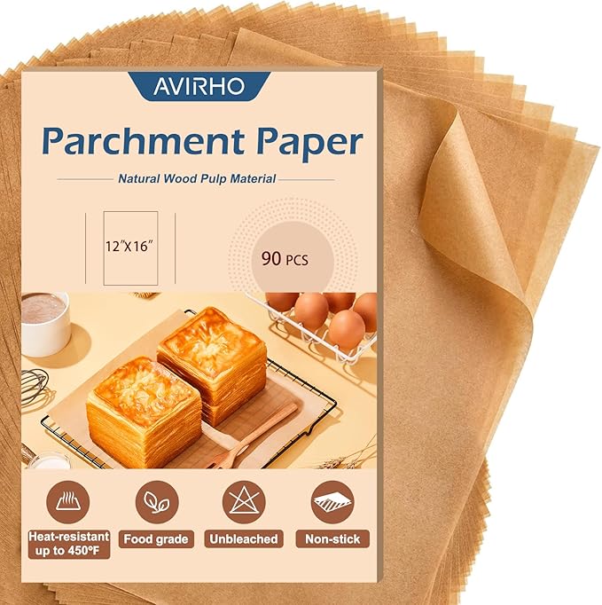 90 Pack Parchment Paper Baking Sheets, 12x16IN Precut Non-Stick Parchment Paper for Baking, Grilling, Air Fryer, Steaming-Unbleached Parchment Paper Liner for Bread Cup Cake Cookie And More