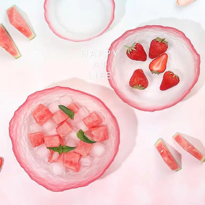 Glass Salad Bowl Irregular Lotus Flower Shape Serving Bowls, Mixing Nut Bowls for Kitchen Fruist, Snack, Dessert, and Ice Cream Candy Dishes (Crystal Gradient Pink, Large)