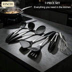 Premium Black Silicone Cooking Utensils Set - Non-Toxic, Heat Resistant& Non-Stick Kitchen Utensils Set with Spatula, Spoon, Whisk, Tongs, BPA Free, Dishwasher Safe, Black