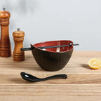 Ceramic Ramen Bowl with Chopsticks,6.7 Inch Noodle Bowls,Pho Bowls and Spoons Set,Japanese Bowl for Pho,Udon,Soba,Noodle,Microwave Safe,Set of 2 (Burnt Red)