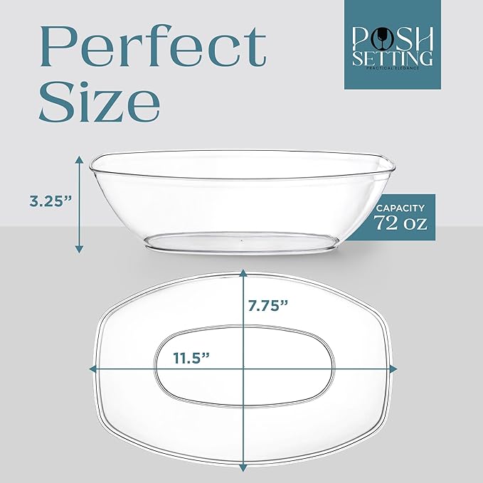 Posh Setting Plastic Party Bowls - Disposable Clip-on Bowls, Perfect for Chocolate, Candy, Apps; Set of 4 Clear Entrees