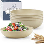 Wrova 10inch Wheat Straw Big Bowls Set of 6 - Large Salad Bowls 65oz set of 6 - Unbreakable Serving Bowls Microwave & Dishwasher Safe for restaurant - Big Plastic Bowls for Cereal,Salad - Beige Series