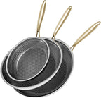 Honeycomb Stainless Steel Nonstick Frying Pan with Lid Set (No Lid Included), Induction Cooktop Compatible Skillet, PFOA-Free Scratch-Proof, Dishwasher & Oven Safe, Gold Kitchen Cookware