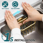 TAILI Sink Caddy with Strong Suction Cup, Sponge Holder for Kitchen Sink Organizer, Removable Sponge Caddy Inside Sink, Rustproof Aluminum Holder for Sponges, Brushes - Gold