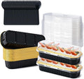 25 Pack Mini Cake Pans with Lids and Spoons, Small Aluminum Foil Loaf Pans, Rectangular Baking Containers for Party and Picnics, 6.8oz (Black/Gold)