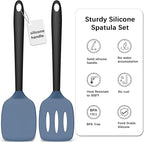 Coukre 2 Pack Silicone Spatula Set, High Heat Resistant, BPA Free Kitchen Spatula, Solid & Slotted Turner for Non-Stick Pans, Sautéing, and Flipping (2, NavyBlue)