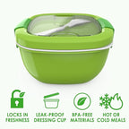 Bentgo Salad Container - 54 oz Bowl with 4-Compartment Toppings Tray, Leak-Proof Dressing Container, Reusable Fork, BPA-Free Lunch Box for Meal Prep & Food Storage; Removable Bento Tray (Green)