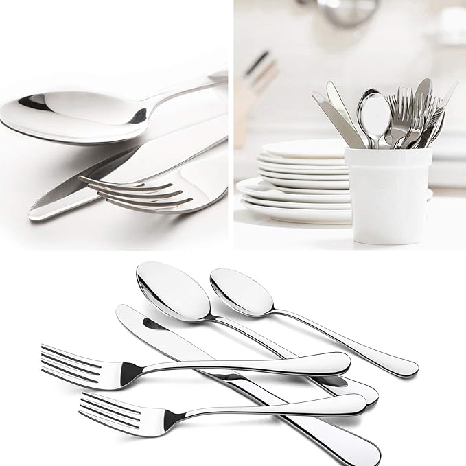 HaWare 25-Piece Silverware Set with Flatware Drawer Organizer, Stainless Steel Cutlery with 4 Steak Knives, Eating Utensils Service for 4, Mirror Polished, Dishwasher Safe - Silver