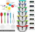 ENVTEK Mixing Bowls with Lids Set, 7 PCS Stainless Steel Mixing Bowls with 3 Grater Attachments, Size 4.5, 4, 3.5, 2.1, 1.5, 1.1, 0.7QT, Ideal for Kitchen Cooking Baking & Serving