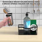 Sponge Holder for Kitchen Sink with Auto Draining Tray,Kitchen Sink Caddy Organizer with Rag Holder, Rustproof Stainless Steel Kitchen Organizers Soap Dispenser Storage Organize