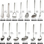 18/10 Stainless Steel Cooking Utensils Set, 13 PCS Long Large Metal Cooking Utensil Tools Set, Mirror Polished Kitchen Gadget Cookware and Kitchen Tool Set, Dishwasher Safe