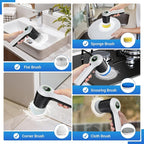 PUFTEM Electric Spin Scrubber, Cordless Shower Scrubber with Battery Level Display, 2 Speeds Electric Scrubber for Cleaning with 6 Replaceable Heads, Cleaning Brush for Bathroom/Sink/Window