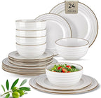 GBHOME Ceramic Dinnerware Sets, 24 pcs Embossed Elegant Stoneware Plates and Bowls Sets, Housewarming Wedding Gift | Dishwasher & Microwave Safe | Dishes Set Service for 8