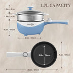 Audecook Hot Pot Electric, 1.7L Mini Electric Skillet Portable Nonstick Sauté Pan with Power Adjustment, Ramen Cooker Travel Multicooker for Steak/Soup/Egg/Oatmeal/Noodles (Tongs for Cooking Included)