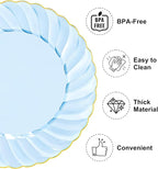 YOUBET 125PCS Clear Blue Gold Plastic Plates - Blue Disposable Plates With Gold Rim Include 25 Dinner Plates 25 Dessert Plates 75 Golden Silverwares for Wedding Birthday & Parties