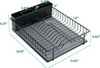 SunnyPoint 304 Stainless Steel Dish Drying Rack with Diatomaceous Earth Drainboard & Removable Utensil Caddy – Rust Resistant Countertop Dish Rack for Kitchen (Black)