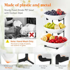 Lifewit Plastic Fruit Bowl for Kitchen Counter, 3 Tier Fruit Basket with Black Metal Stand, Tiered Fruit Holder for Countertop Serving Tray for Vegetable/Dessert in Party 28 x 21 x 35cm/11 x 8.4 x 14