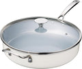 Nonstick Sauté Pan with Lid 5 QT Deep Frying Pan with Stainless Steel Helper Handle 12 inch Large Skillet Ceramic Jumbo Cooker for Healthy Cooking, Induction Compatible Cookware, PFOA Free