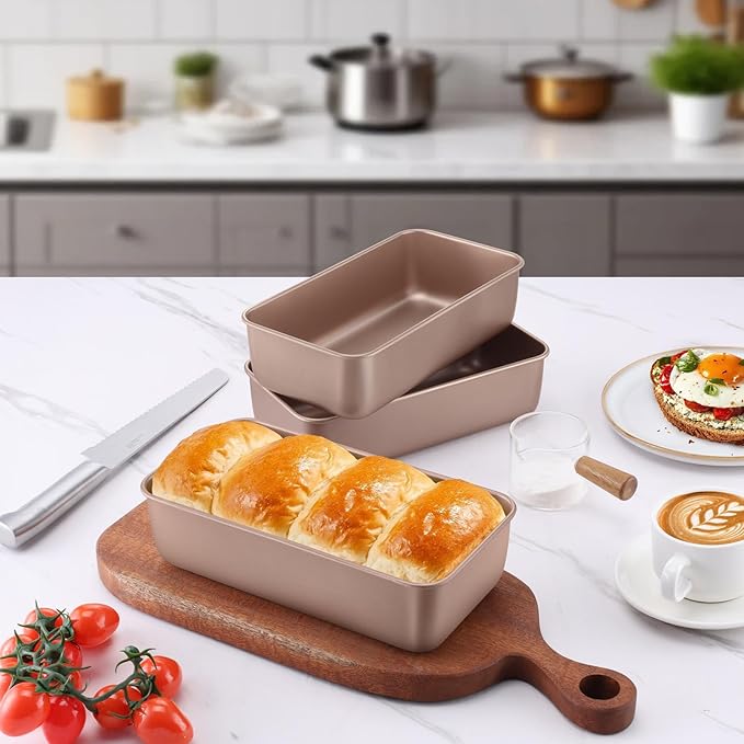 LIANYU Loaf Pans for Bread Baking, 9×5 Inch Stainless Steel Loaf Bread Tins, Non-Stick Baking Pans for Homemade Banana Sandwich Sourdough, Healthy & Sturdy, Set of 6, Rose Gold