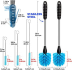 Holikme 6 Pack Brush Set, 14" Long Handle Stainless Steel Cleaner, 3 Straw Brushes, 4-in-1 Cleaning Brush for Water and Baby Bottles, Straws - Aqua