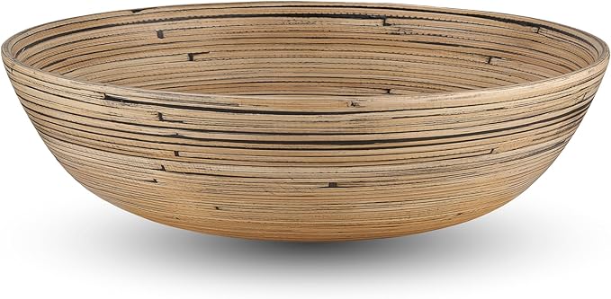 LEXA 12" Handmade Bamboo Salad Bowl – 130 oz Large Wooden Fruit Bowl for Kitchen Counter, Black Bamboo