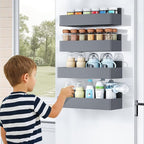 Magnetic Spice Rack for Refrigerator, Kitchen Organizer and Storage Shelf, Grey(2 Pack)