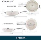 Circulon Halo with LaserDefense Ceramic Nonstick 10 Inch and 12 Inch Frying Pans with Lids, Made without PFAS, Compatible with All Stovetops,Dishwasher and Oven Safe,4 Piece Cookware Set - Pearl White