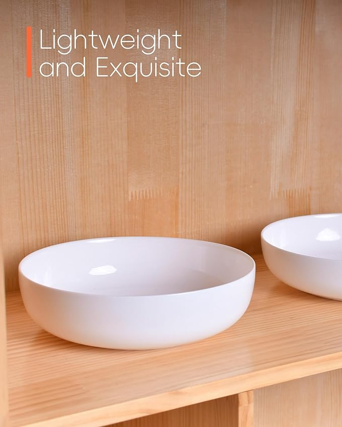 LaGlint 10 Inch 90 OZ Opal Glass Serving Bowls Set of 2, Extra Large White Salad Bowls for Kitchen, Microwave & Dishwasher Safe
