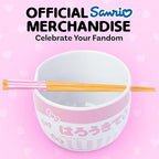 Silver Buffalo Sanrio Hello Kitty Pink Stripes Ceramic Ramen Bowl with Chopsticks, 20 Ounces