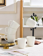 Ceramic Coffee Mugs 15 oz, Large Waffle Embossed Mug Set, Coffee Cups for Latte, Cappuccino, Cocoa, Hot Tea, Mocha, Milk, Housewarming Wedding Present, Microwave & Dishwasher Safe - Set of 6 (White)