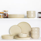 TheTerra Ceramic Dinnerware Sets for 4, 12 Pieces Handmade Reactive Glaze Plates and Bowls Set, Scratch Resistant Dish Set, Oven & Microwave & Dishwasher Safe, Cappuccino