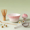 Matcha Whisk set, Matcha Set with Daisy Matcha Bowl & Mushroom Whisk Holder, Complete Matcha Kit with Whisk, Sifter, Chashaku, 5 Pcs Bamboo Tea Mat, Ideal Gift for Matcha Lovers, Pink