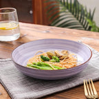 Selamica Porcelain 26 Ounce Salad Pasta Bowls, 8 inch Wide and Shallow Serving bowls, Microwave & Dishwasher Safe, Sturdy & Stackable, Set of 6, Gradient Blue